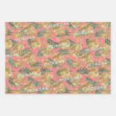 Goud/Groen Tropisch blad, aangepaste naam, 3 kleur Inpakpapier Vel (Voorkant 3)