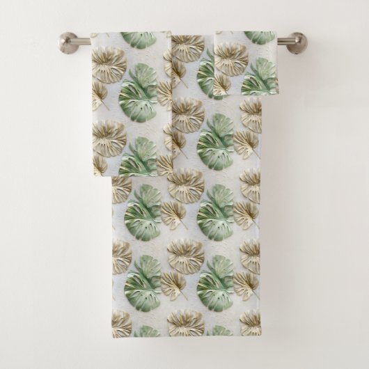 Goud Groen Wit Tropisch Bladeren Bad Handdoek (Insitu)