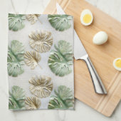 Goud Groen Wit Tropisch Bladeren Theedoek (Quarter Fold)