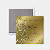 Goud & Groene Boho Dot Spiralen Verenigd In Huweli Magneet (Voorkant / Achterkant)