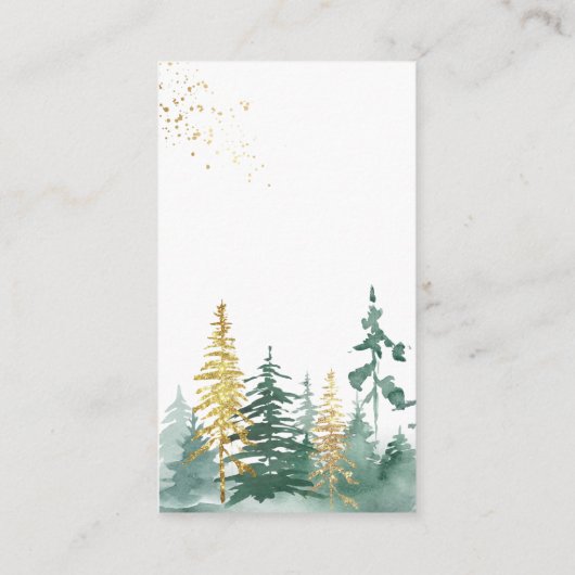 Goud groene bos dennenbomen aquarel informatiekaartje (Achterkant)