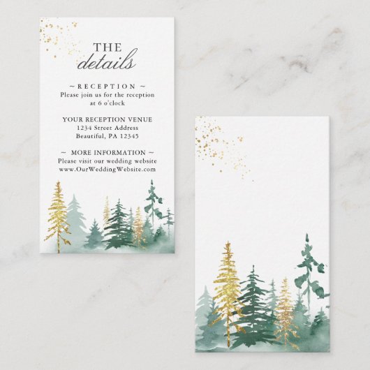 Goud groene bos dennenbomen aquarel informatiekaartje (Voorkant / Achterkant)