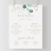 Goud groene eucalyptus bruiloft bar menu poster