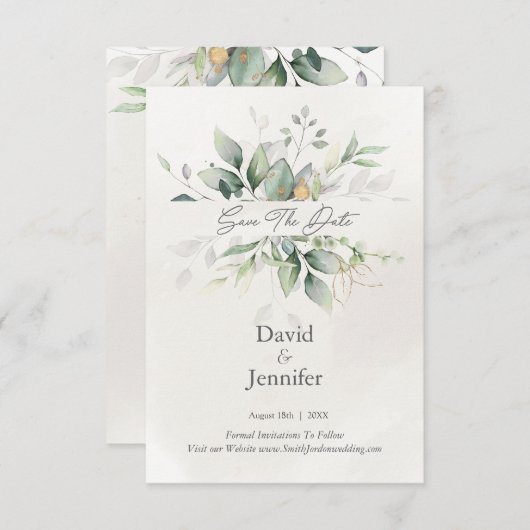 Goud  Groene Eucalyptus Save The Date (Voorkant / Achterkant)