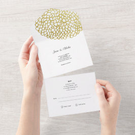 Goud Hand-getrokken Petal Patroon Wedding All In One Uitnodiging