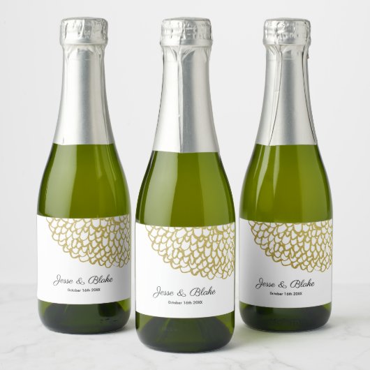 Goud Hand-getrokken Petal Patroon Wedding Sparkling Wijnetiket (Flessen)