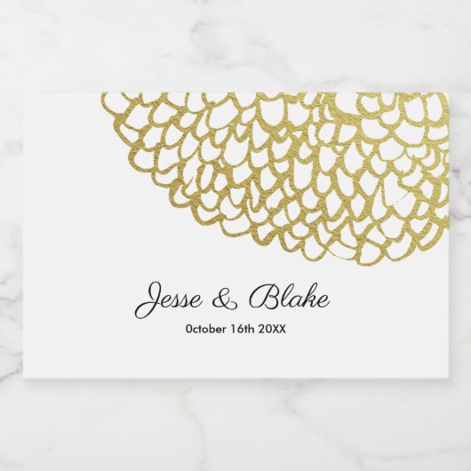 Goud Hand-getrokken Petal Patroon Wedding Sparkling Wijnetiket (Enkel label)