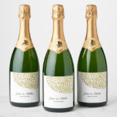 Goud Hand-getrokken Petal Patroon Wedding Sparkling Wijnetiket (Flessen)