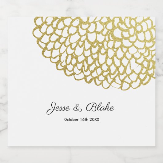 Goud Hand-getrokken Petal Patroon Wedding Sparkling Wijnetiket (Enkel label)