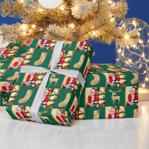 Goud handgetekende herten kerst sok foto cadeaupapier