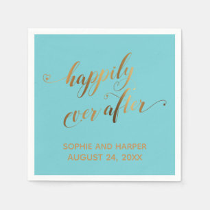 Goud 'Happily Ever After' Hartjes Schrift op Turqu Servet