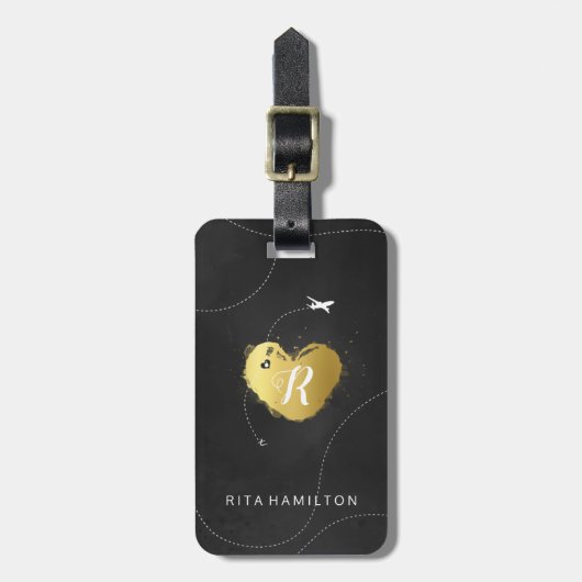 Goud hart bagagelabel (Voorkant verticaal)