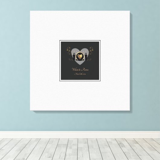 Goud hart mannelijke bruiloft alternatief gastenbo canvas afdruk (Insitu (Houten vloer))