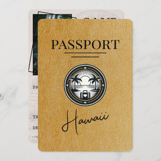 Goud Hawaii paspoort Bewaar de datum Save The Date (Voorkant / Achterkant)