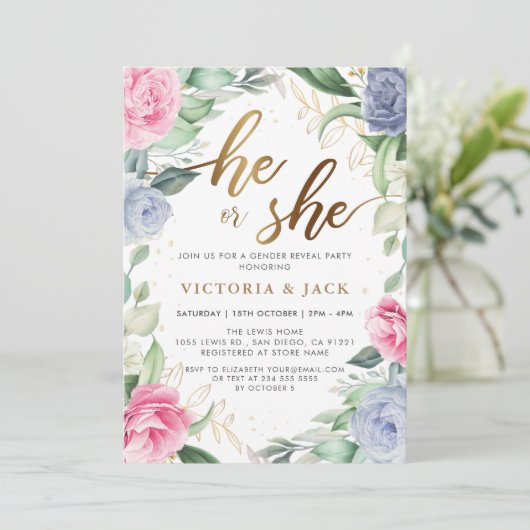 Goud Hij of zij Bloemen Groen Geslacht Onthulling Kaart (Staand voorkant)