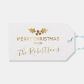 Goud Holly Wit Vrolijk Kerstmis Van Naam Cadeaulabel (Voorkant (Horizontaal))