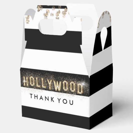 Goud Hollywood Zwart & Wit Strepen Favoriete Dozen Bedankdoosjes (Geopend)
