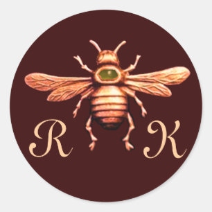 GOUD HONEY BEE / BEEKEEPER BEEKEEPENDE MONOGRAM RONDE STICKER