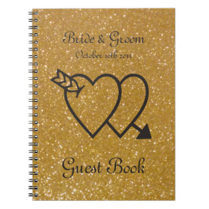 Goud huwelijksgastenboek dubbel hart en pijl notitieboek