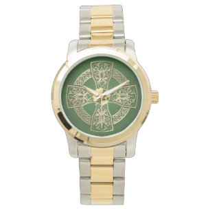 Goud Iers Keltisch Kruis & Shamrock Horloge