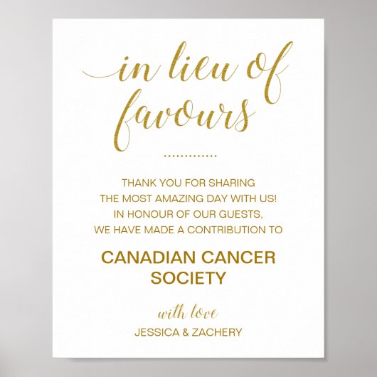Goud in plaats van liefdadigheidsdonatiebruiloft poster (Voorkant)