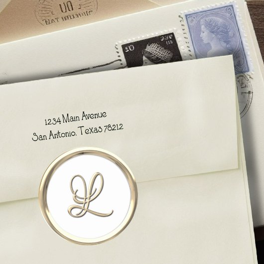 Goud Initiaal Monogram L Manuscript Enige Kleur Ronde Sticker