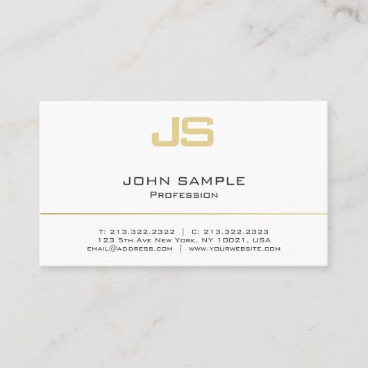 Goud Initiaal Monogram Moderne Minimale Sjabloon Visitekaartje (Voorkant)