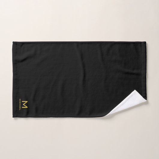 Goud Initiaal Monogram Naam Zwart Bad Handdoek (Handdoek)