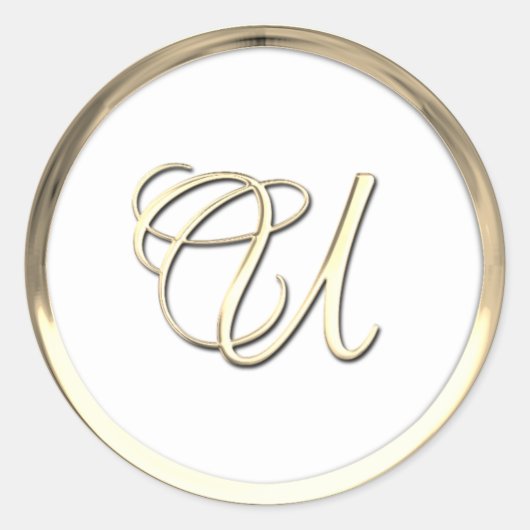 Goud Initiaal Monogram U Manuscript Elke kleur Ronde Sticker (Voorkant)