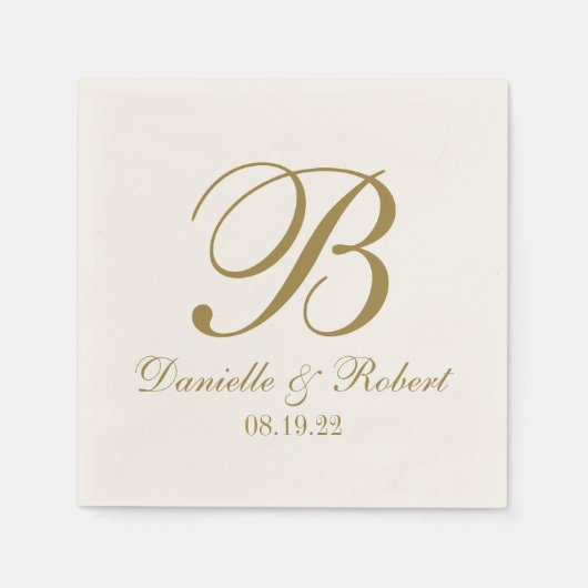 Goud | Ivoor Aangepaste bruiloft Monogram Papier s Servet (Voorkant)