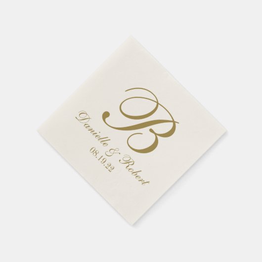 Goud | Ivoor Aangepaste bruiloft Monogram Papier s Servet (Hoek)