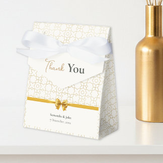 Goud & Ivoor Art Deco Patroon met Strik Bruiloft Bedankdoosjes