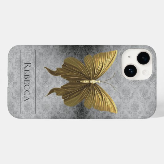 Goud Jeweled Butterfly Damask Case-Mate iPhone Case (Achterkant (horizontaal))