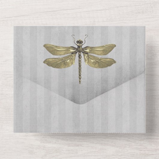 Goud Jeweled Dragonfly Bruiloft All In One Uitnodiging (Achterkant)