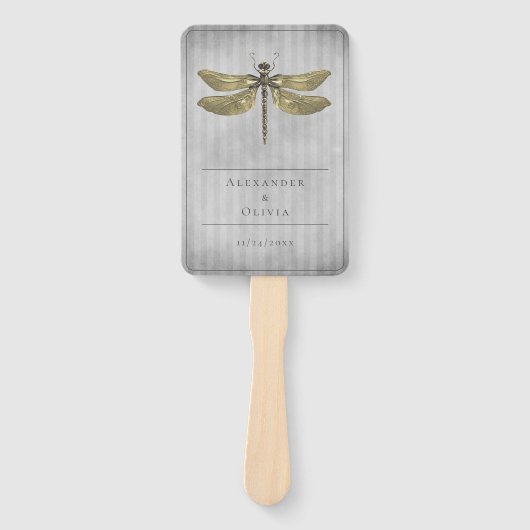 Goud Jeweled Dragonfly bruiloft gunst Handwaaier (Voorkant)