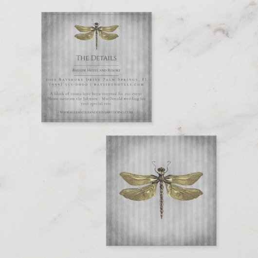 Goud Jeweled Dragonfly Bruiloft Informatiekaartje (Voorkant / Achterkant)
