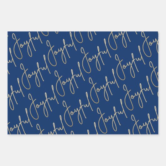 Goud JOYFUL op blauw Inpakpapier Vel (Voorkant 2)