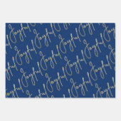 Goud JOYFUL op blauw Inpakpapier Vel (Voorkant)