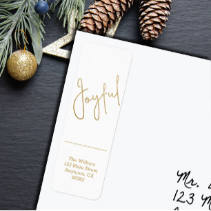 Goud JOYFUL op Witte Kerst Retouradres Etiket