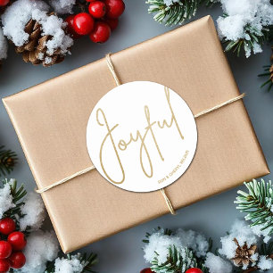 Goud JOYFUL op Witte Kerstmis Ronde Sticker