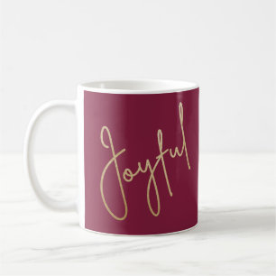Goud JOYFUL Script op Cranberry Koffiemok