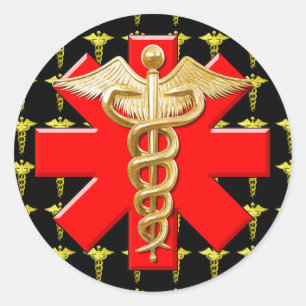 Goud kaduceus en medisch kruis ronde sticker