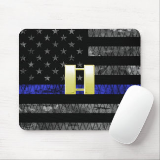 (Goud) Kapitein Thin Blue Line Distress Vlag Muismat