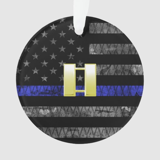 (Goud) Kapitein Thin Blue Line Distress Vlag Ornament (voorkant)