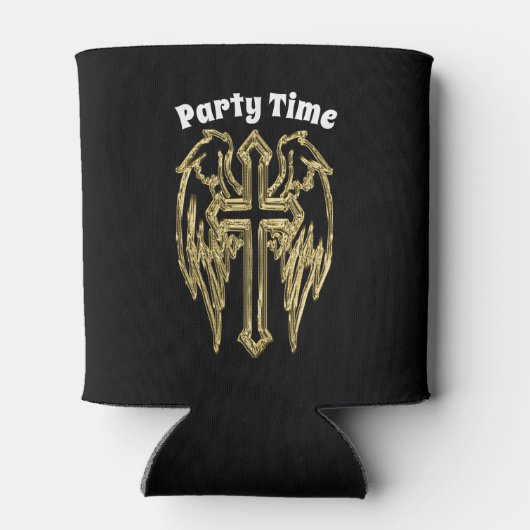 Goud katholiek kruis met vleugels blikjeskoeler (Achterkant)