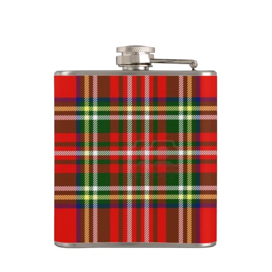 GOUD KELTISCH HART MET RODE RUBY OP SCHOTSE TARTAN HEUPFLES (Achterkant)