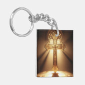 Goud Keltisch Kruis met Kruisiging Sleutelhanger (Voorkant Links)