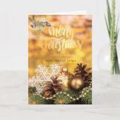 Goud kerstbal, Kogels, Snowflake, Pine Cones Feestdagen Kaart (Voorkant)