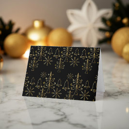 Goud kerstboomblauw en Snowflake Pattern Feestdagen Kaart