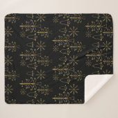 Goud kerstboomblauw en Snowflake Pattern Sherpa Deken (Voorkant (horizontaal))